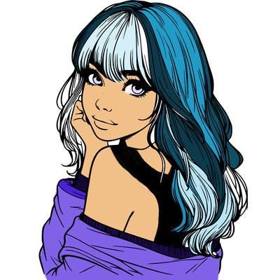 realistic girl with bangs looking over her shoulder