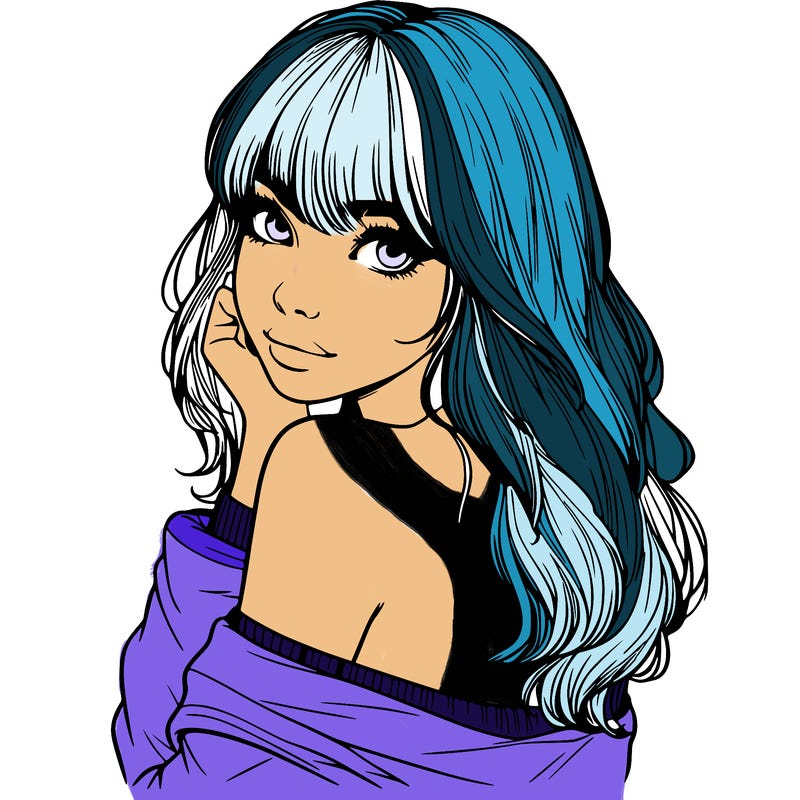 realistic girl with bangs looking over her shoulder