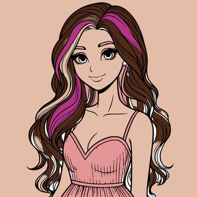 realistic woman with long hair and dress