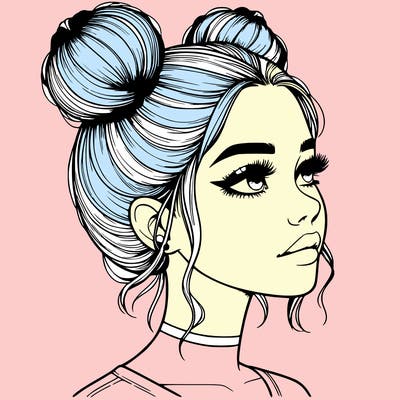 realistic girl with buns on the top of her head