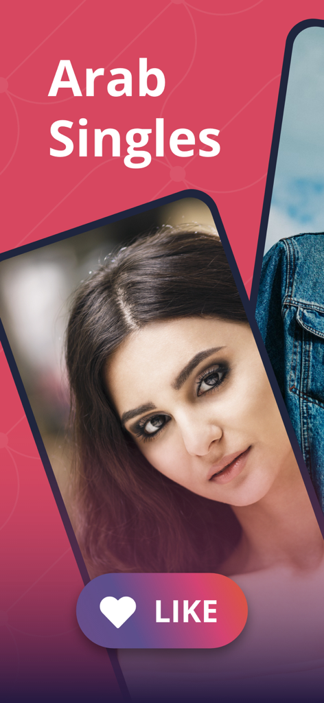 ArabLounge dating app profile screen showing a woman and a like button