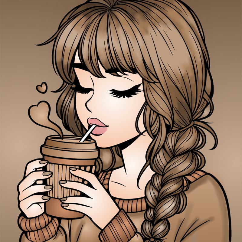 realistic girl drinking coffee