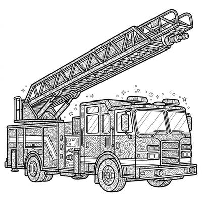 Embark on a unique coloring journey with this Zentangle Ladder Truck design. This intricate fire apparatus is adorned with mesmerizing patterns, offering hours of detailed artistic enjoyment.