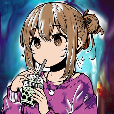 manga character drinking boba