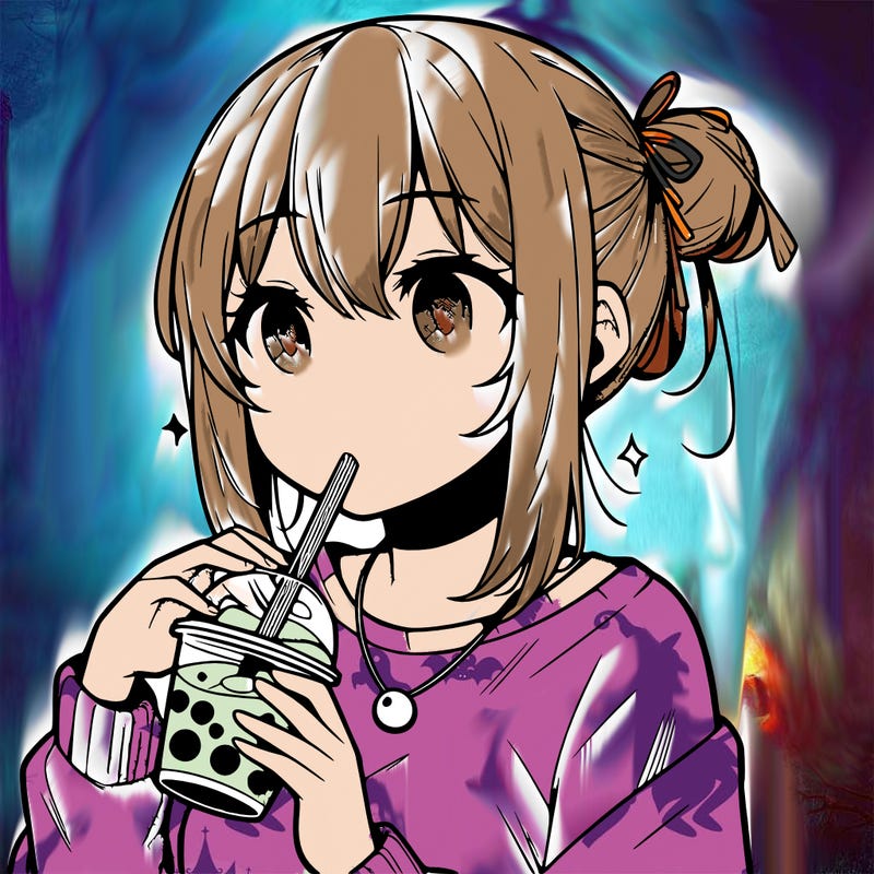 manga character drinking boba