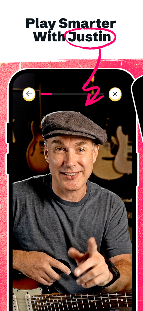 Music Theory by Justin Guitar - Screenshot of the Music Theory by Justin Guitar app showing instructor Justin Sandercoe with the headline Play Smarter With Justin