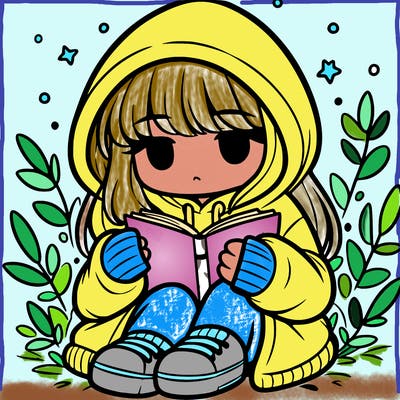 girl in oversized hoodie reading a book