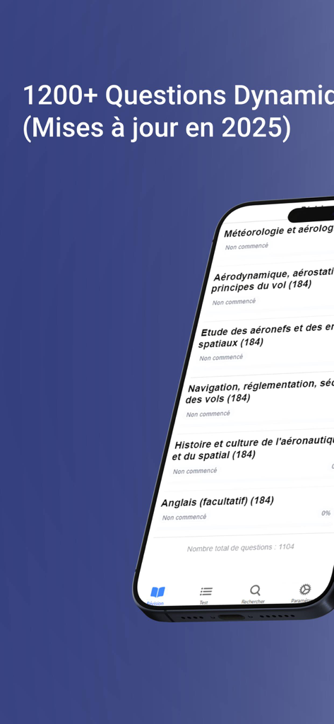 BIA France 2015-2026 Annales - Interface of the BIA France app displaying various aeronautical exam study subjects