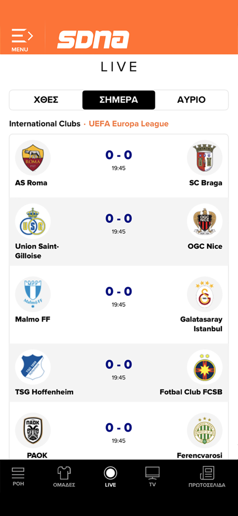 Live UEFA Europa League scores on the SportsDNA app