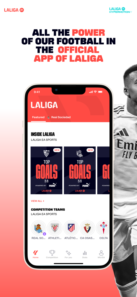 LALIGA Official App 2025/2026 - LALIGA official app home screen showing top goals and Spanish league teams