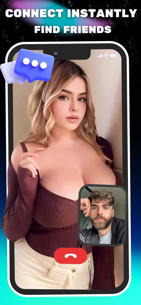 Zingo: Live & Private Chat - Pantalla de móvil mostrando una interfaz de videollamada en vivo en la app Zingo con el texto conecta al instante encuentra amigos