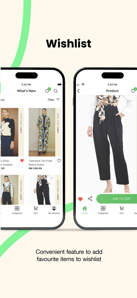 Interfaccia dell'app POPLOOK che mostra la funzione della lista dei desideri per salvare articoli di moda modesta.