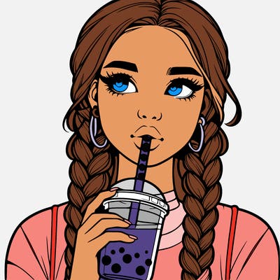 realistic girl with braided hair drinking boba