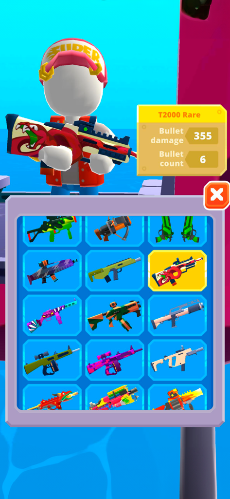 Heli Monsters - Giant Hunter - Heli Monsters Waffeninventar-Bildschirm, der verschiedene Waffen und Upgrades zeigt.