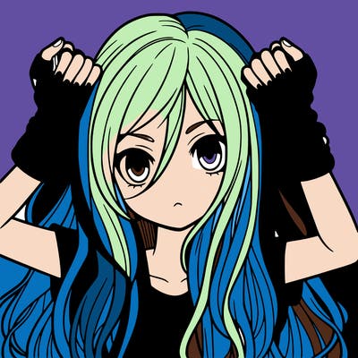 long haired girl with fingerless gloves