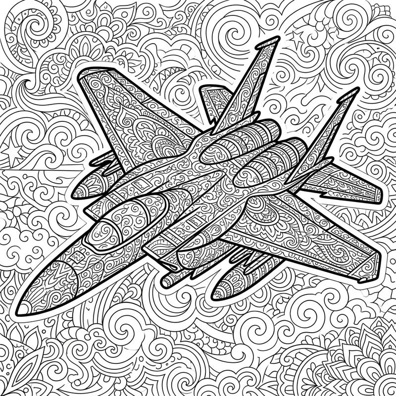 Prepare for an aerial art adventure with our captivating Military Jet Zentangle coloring page, where the thrill of high-performance aircraft meets meditative pattern artistry. This unique design offers a relaxing yet engaging experience, perfect for aviation enthusiasts and Zentangle lovers alike.