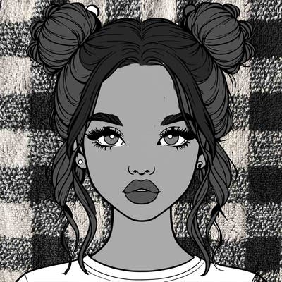 realistic girl with two buns in hair and lips