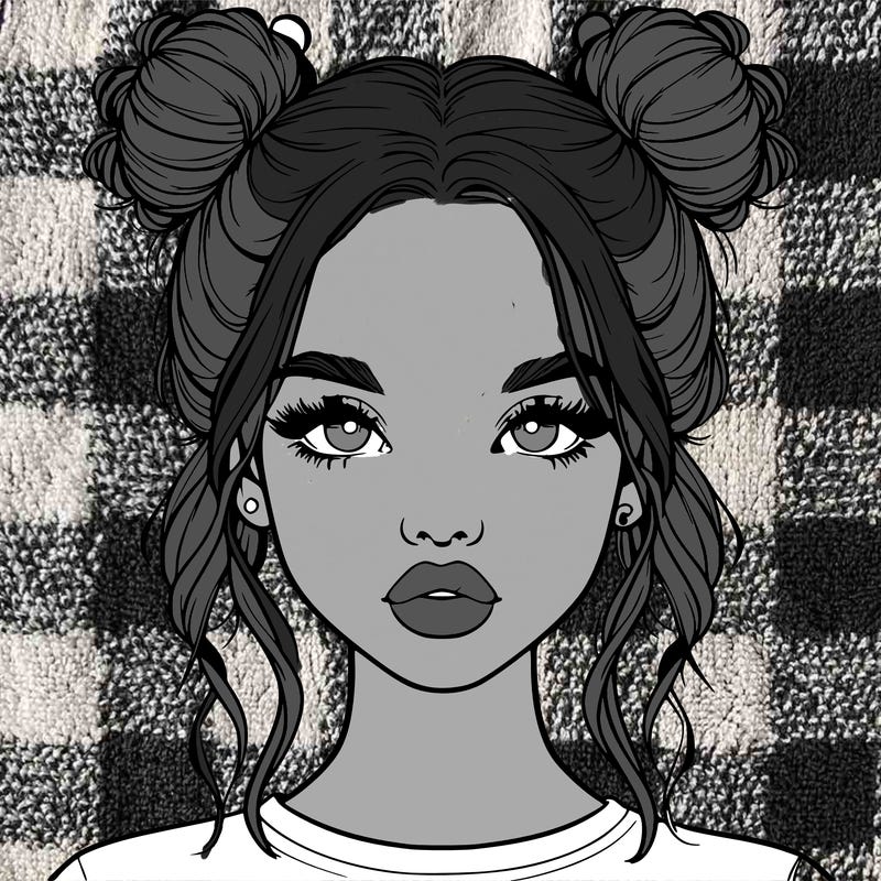 realistic girl with two buns in hair and lips