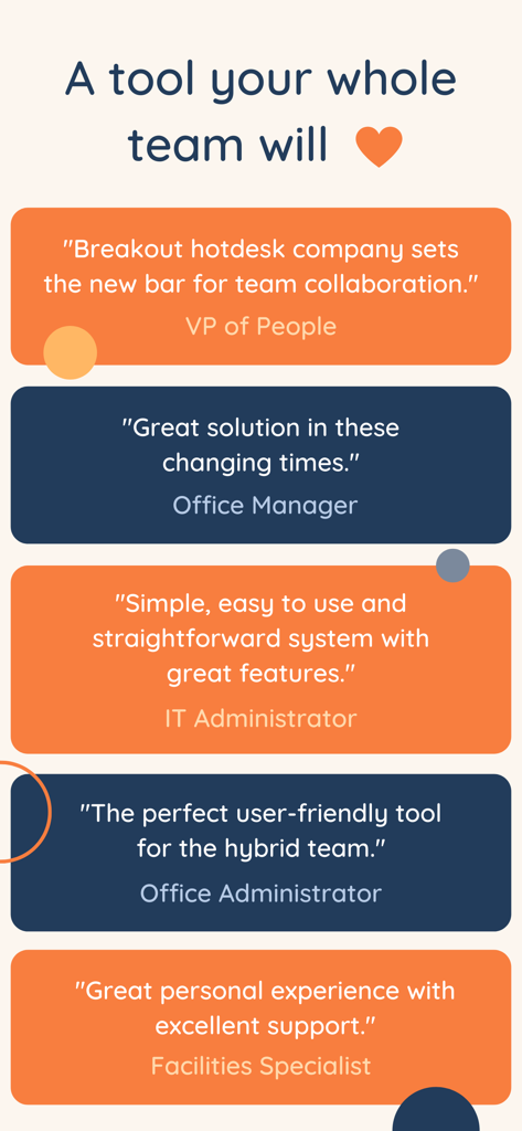 Tactic: Office Management - Testimonials for Tactic Office Management app from various professional roles including VP of People and Office Manager.