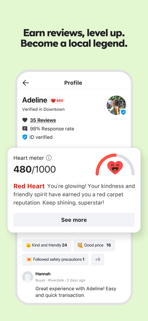 Karrot app user profile showing verified local status and community trust ratings