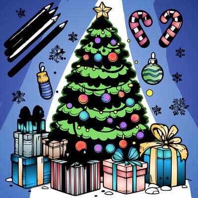 realistic christmas tree with presents