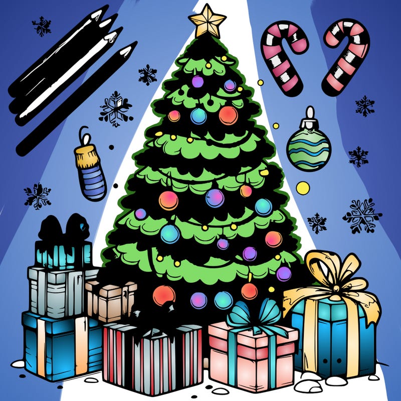 realistic christmas tree with presents