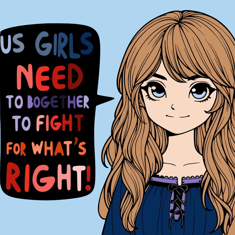 realistic girl detailed saying “ us girls need to stick together and fight for what’s right! “