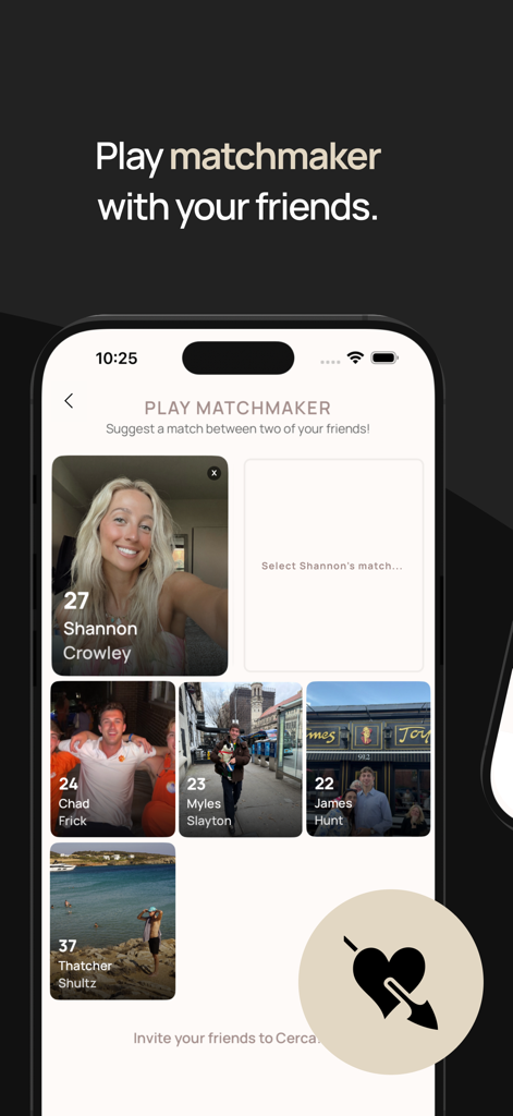 Cerca app screen for the Play Matchmaker feature showing friend match suggestions