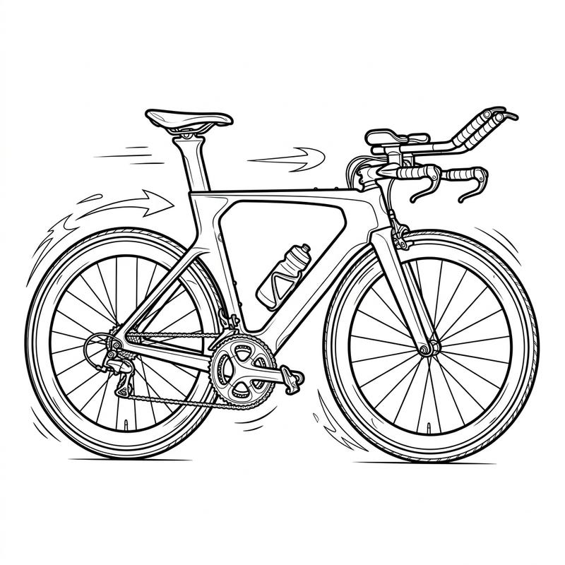 Dive into the world of professional cycling with this dynamic triathlon bike coloring page. Perfect for enthusiasts, this intricate design captures the essence of speed and aerodynamic engineering.