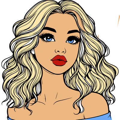 realistic girl with wavy hair and lips