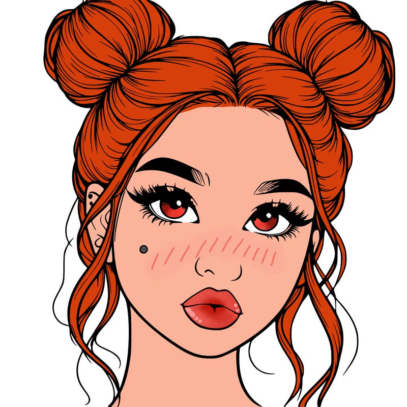 realistic girl with two buns on her hair and lips
