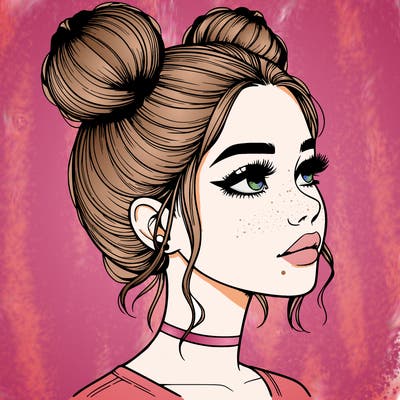 realistic girl with buns on the top of her head