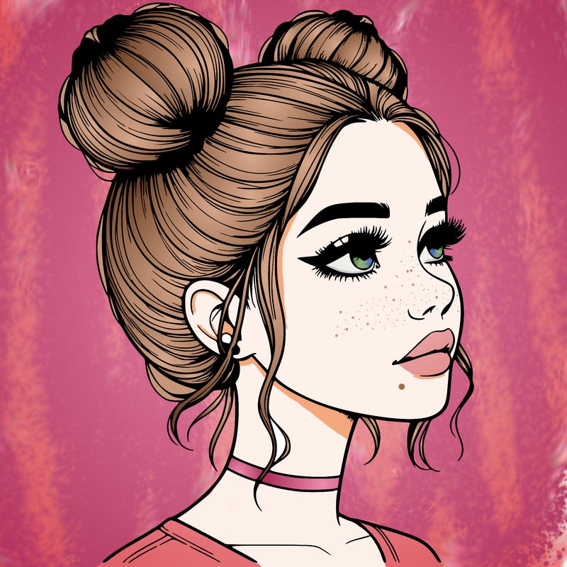 realistic girl with buns on the top of her head