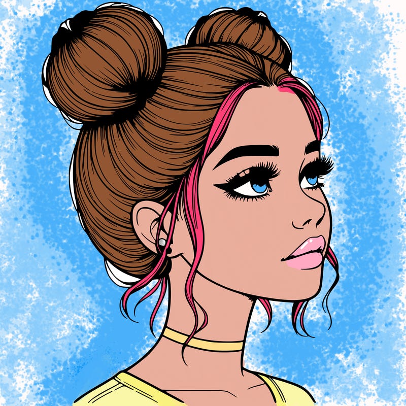 realistic girl with buns on the top of her head