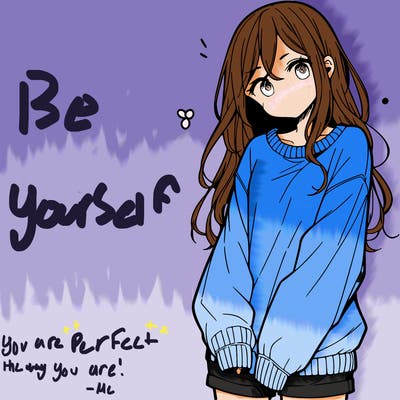 manga teen girl  in a sweater and baggy pants