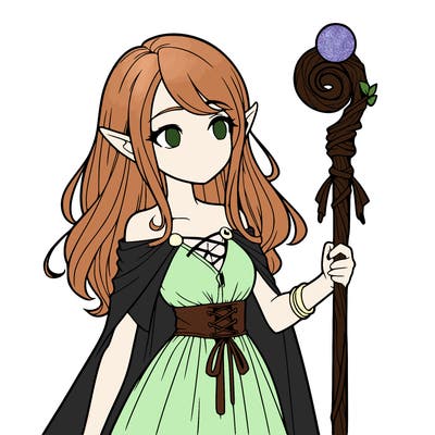 realistic girl elf with staff