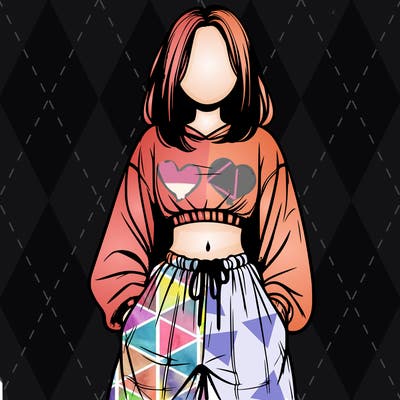 realistic girl faceless with baggy pants and a crop top