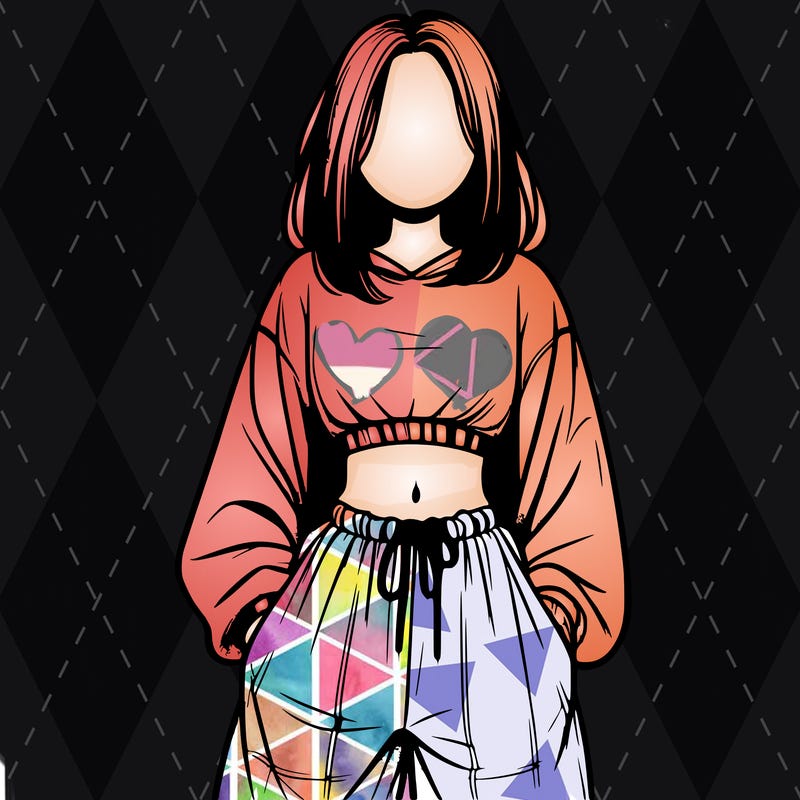 realistic girl faceless with baggy pants and a crop top
