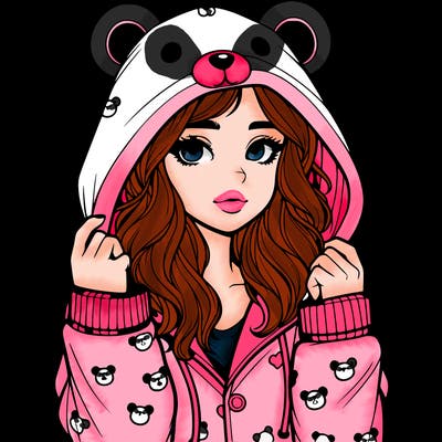 realistic girl in a animal pjs hoodie