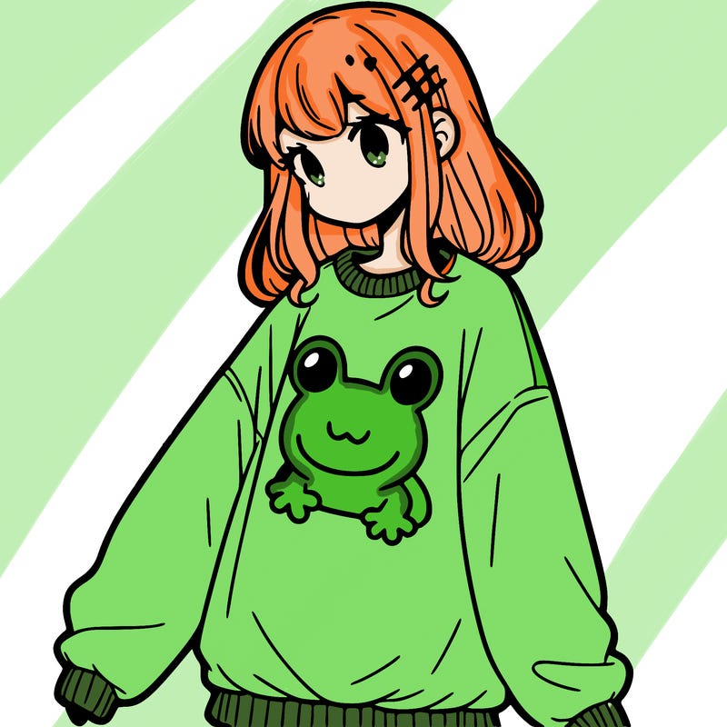 girl wearing frogging sweatshirt