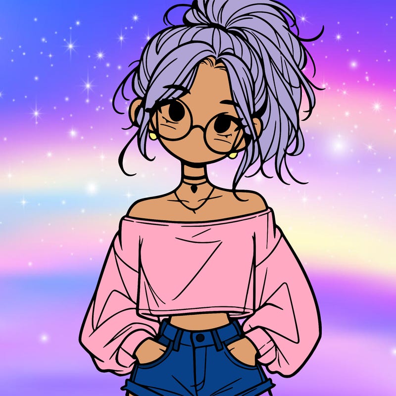 girl with a messy ponytail glasses a baggy crop top and jean shorts