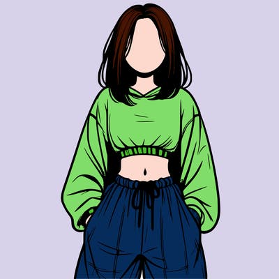 realistic girl faceless with baggy pants and a crop top