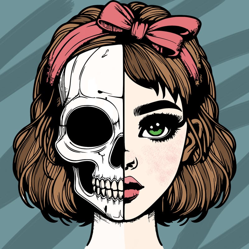 realistic girl with half skull mask