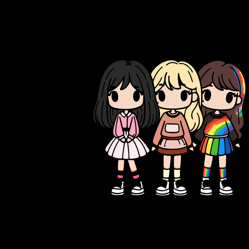 5 girls standing next to each other in a line