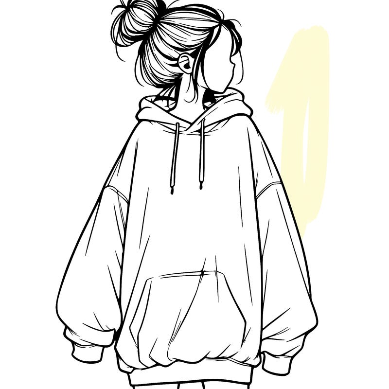 realistic girl with a oversized sweatshirt on and a bun
