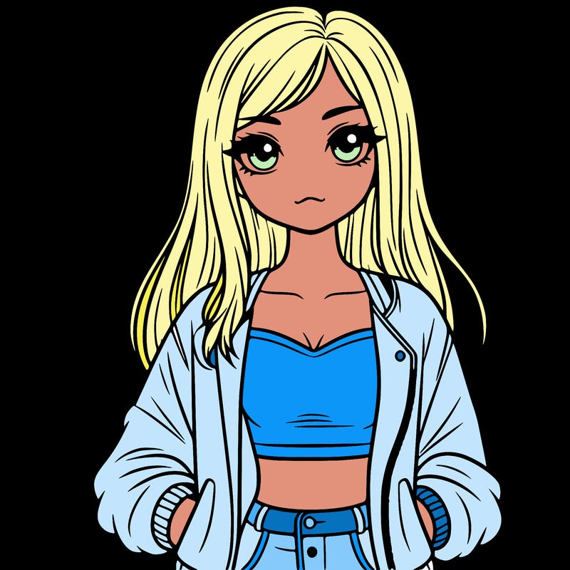 girl with long hair a crop top and a jacket