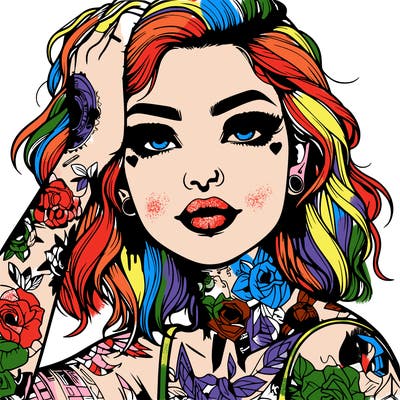 realistic girl with tattoos all over