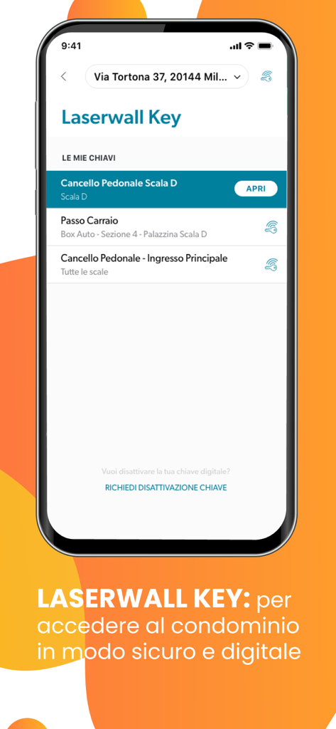 Laserwall - Smartphone screen of Laserwall app showing the digital key interface for secure building entry