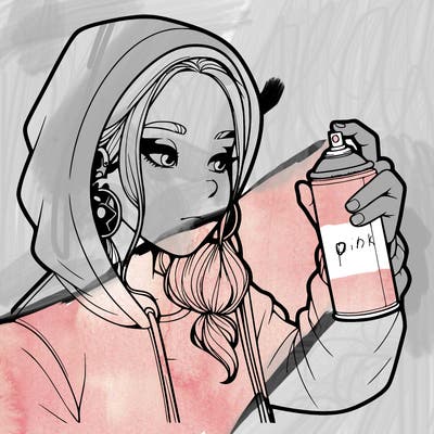 a realistic girl, spray painting