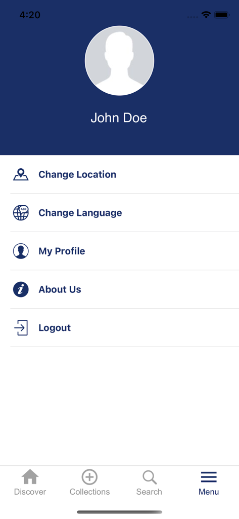 User profile and settings menu screen in the cityseeker travel app